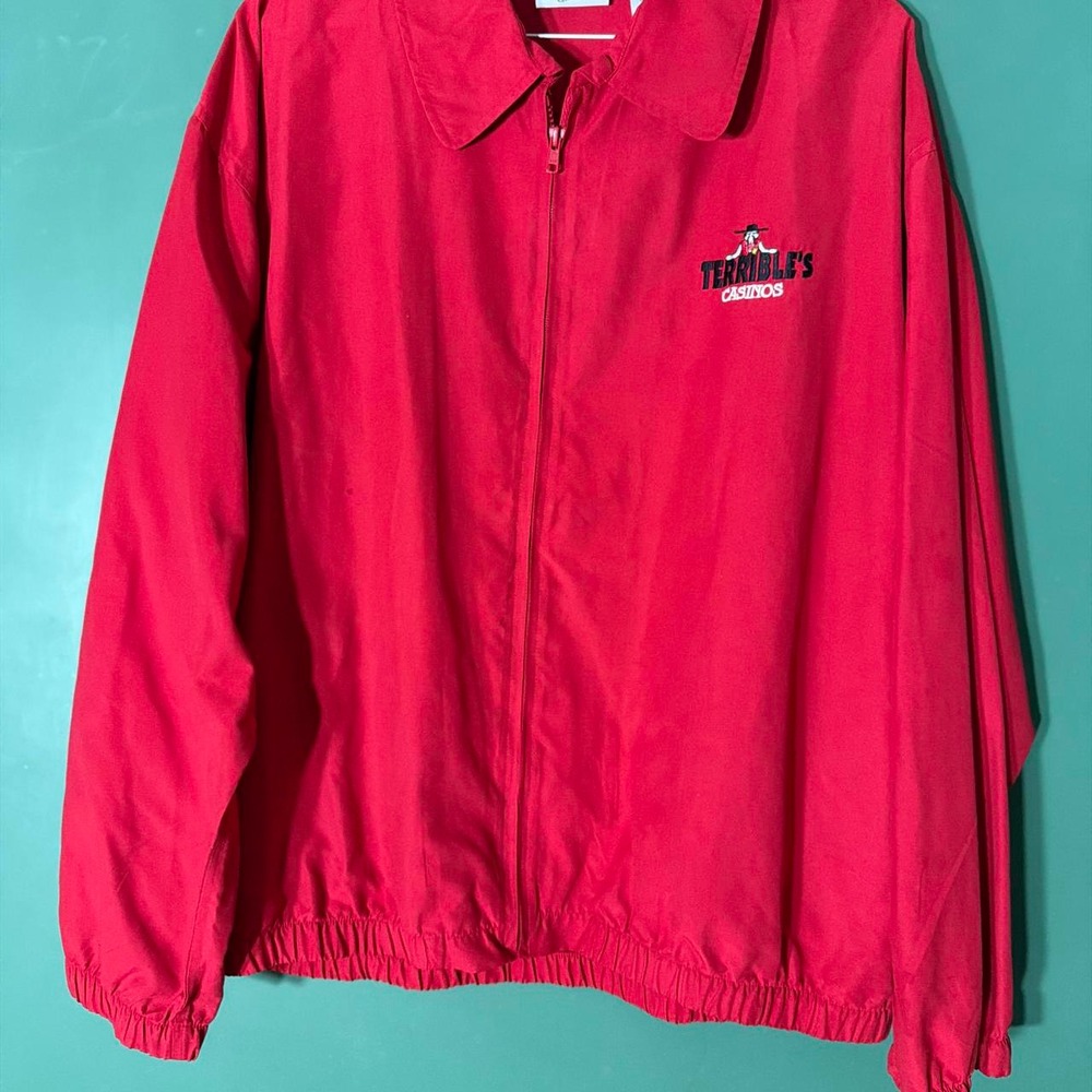 Vintage 90s Terrible's Casinos Windbreaker Jacket Red Embroidered Logo XXL
